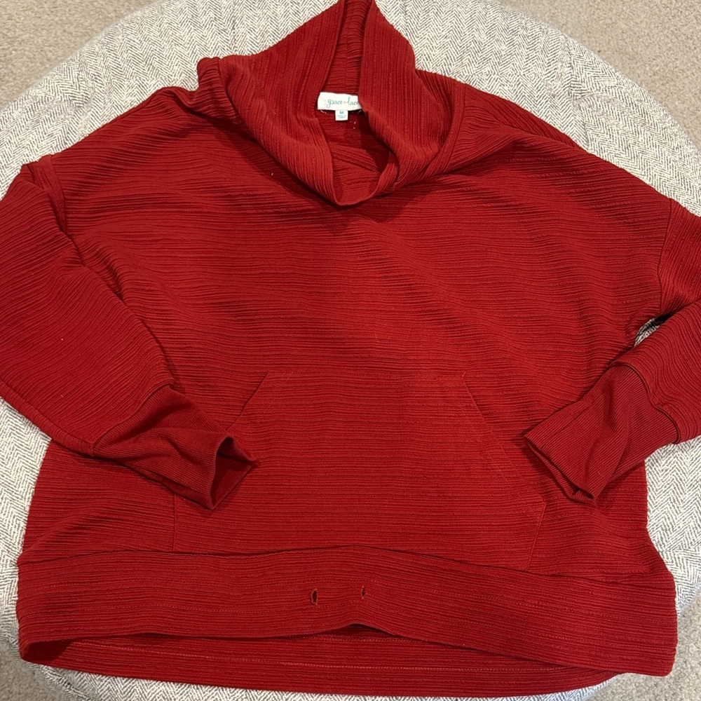 Grace & Lace Red Cowl Neck Sweater